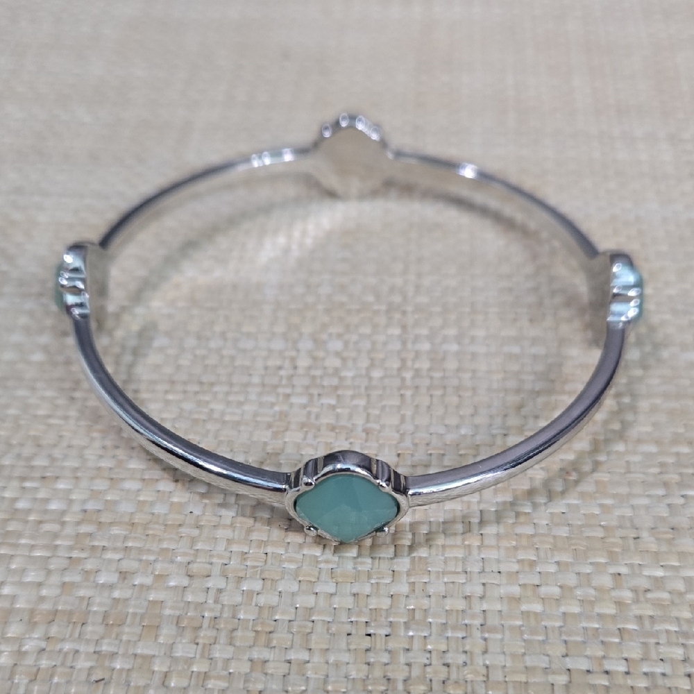 SALE! Lia Sophia Silver-Tone Bangle with Mint Green Quatrefoil Stone